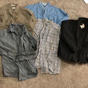 4 men’s shirts and black jacket. Size large
